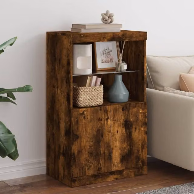 Berkfield Home Modern Sideboard with Integrated LED Lights in Smoked Oak Brown, W: 60.5 cm, D: 37 cm, H: 100 cm