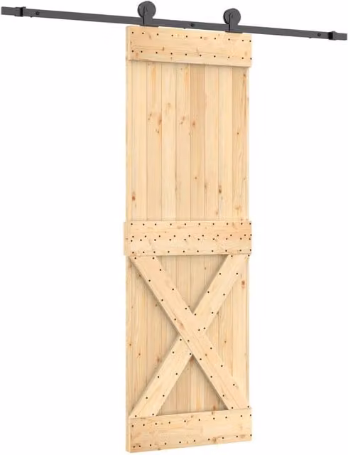 Berkfield Home Modern Sliding Door with Hardware Set, Brown Solid Pine Wood, W: 70 cm, H: 210 cm