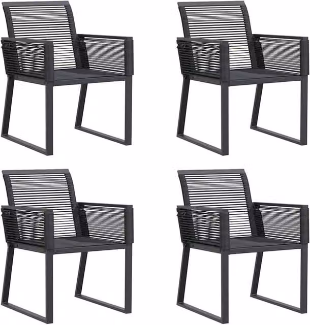 Berkfield Home Set of 4 Modern Black Poly Rattan and Steel Garden Chairs – 1