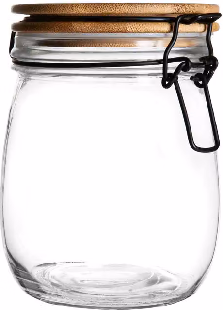 Argon Tableware Transparent Glass Storage Jar with Wooden Clip Lid and Black Silicone Seal, 0.75 l
