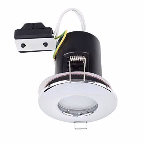 ValueLights IP65 Fire Rated Recessed Downlight in Chrome, GU10 Bulb Replaceable Single Pack – 1