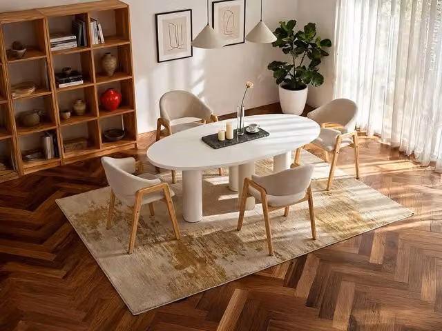 Vente-unique FALYN 8-Seater Oval MDF Dining Table in Beige and White, W/D/H: 220 x 110 x 75.5 cm – 1