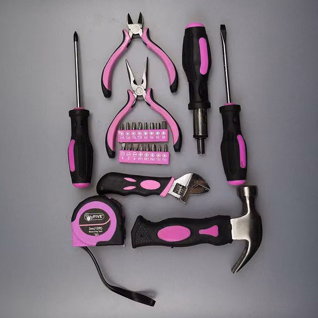 Hyfive 25-Piece Pink DIY Tool Kit with Hammer, Pliers and Screwdrivers in a Pink Carry Case – 8