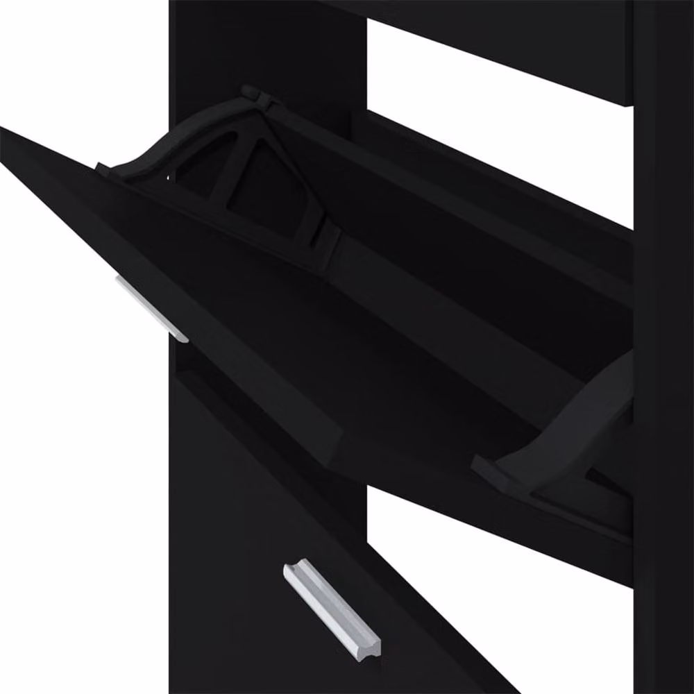 Berkfield Home Modern Black Shoe Cabinet with Tilting Compartments and Internal Drawers, W: 59 cm, D: 17 cm, H: 108 cm – 4