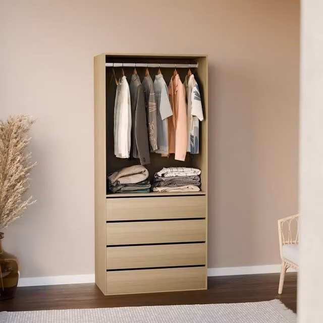 sweeek Modular Open Wardrobe Drawer and Rail Unit in Brown, H 180 x W 80 cm