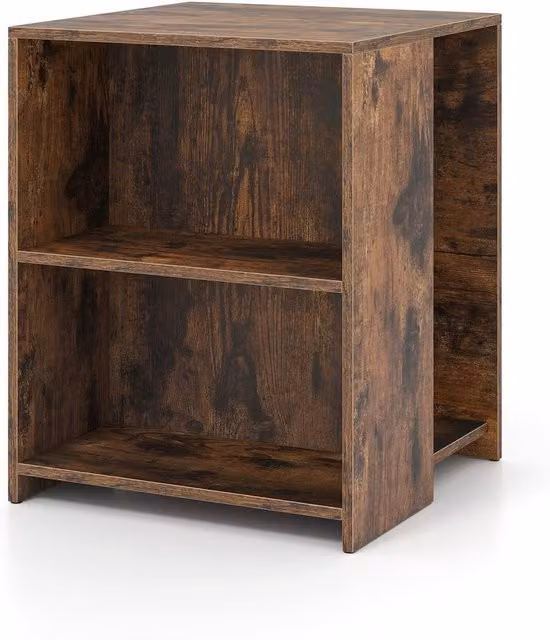 Gymax 3-Tier Square End Table with Open Storage Shelves in Brown