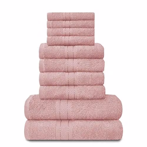 GC GAVENO CAVAILIA 10 Piece Egyptian Cotton Towel Set in Blush Pink, including 4 Face Towels, 4 Hand Towels and 2 Bath Towels