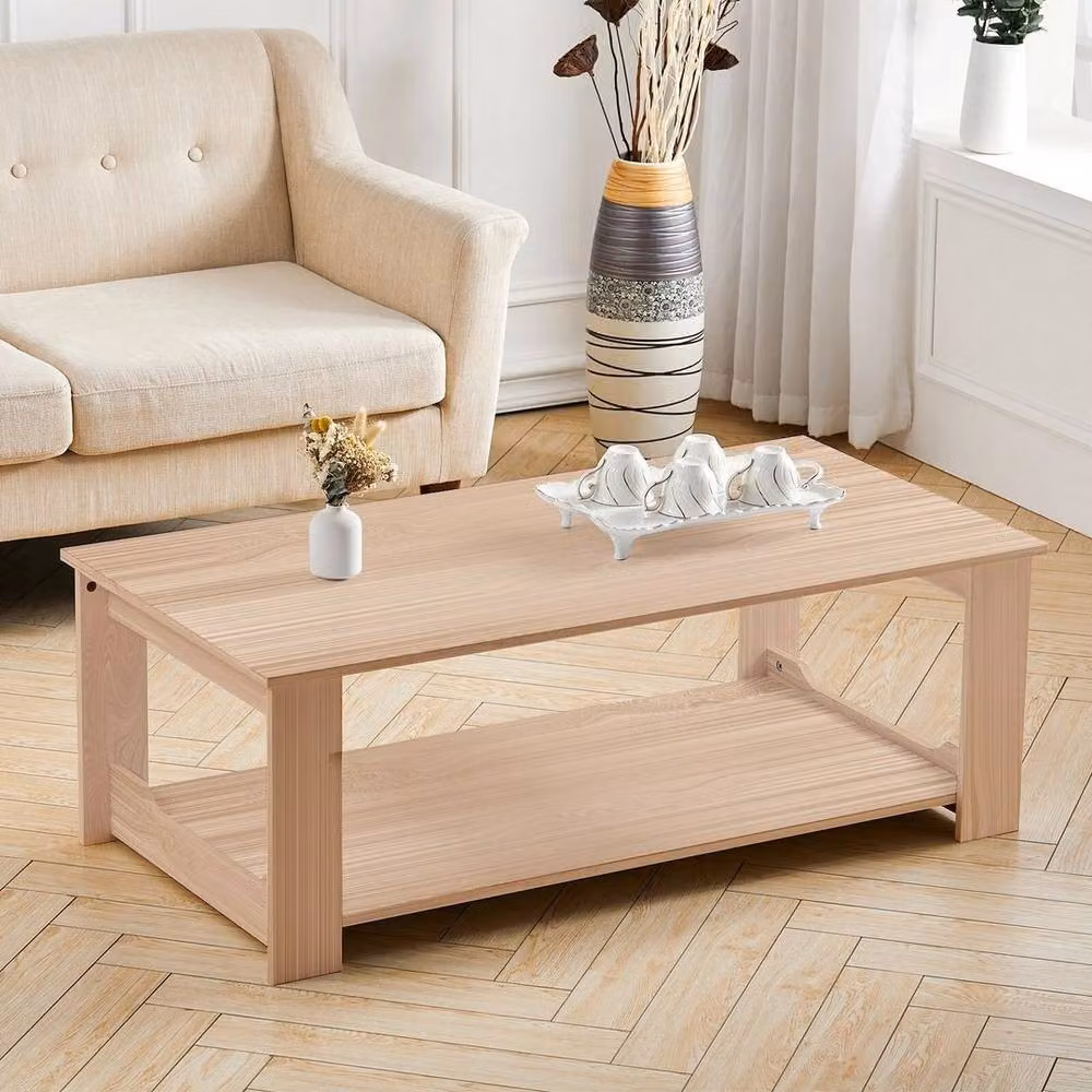 KORVIXA 2-Tier Rustic Wooden Coffee Table in Beige – 2