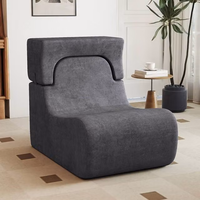 Costway Grey Velvet Soft Floor Chair and Lazy Sofa with Detachable Headrest – 1