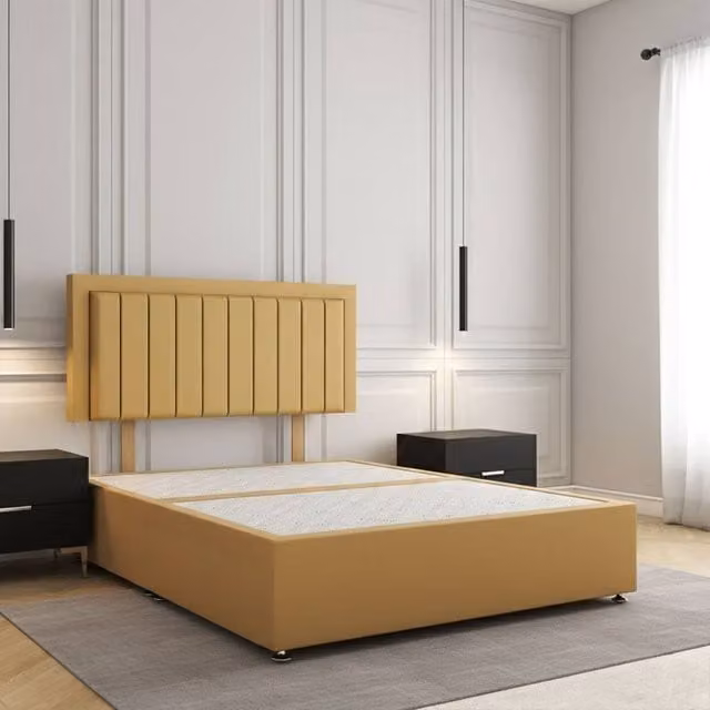 REGIONAL FURNISHINGS Plush Velvet Single Divan Bed with 24 inch Headboard in Mustard Yellow, W/D/H: 90 x 190 x 60.96 cm