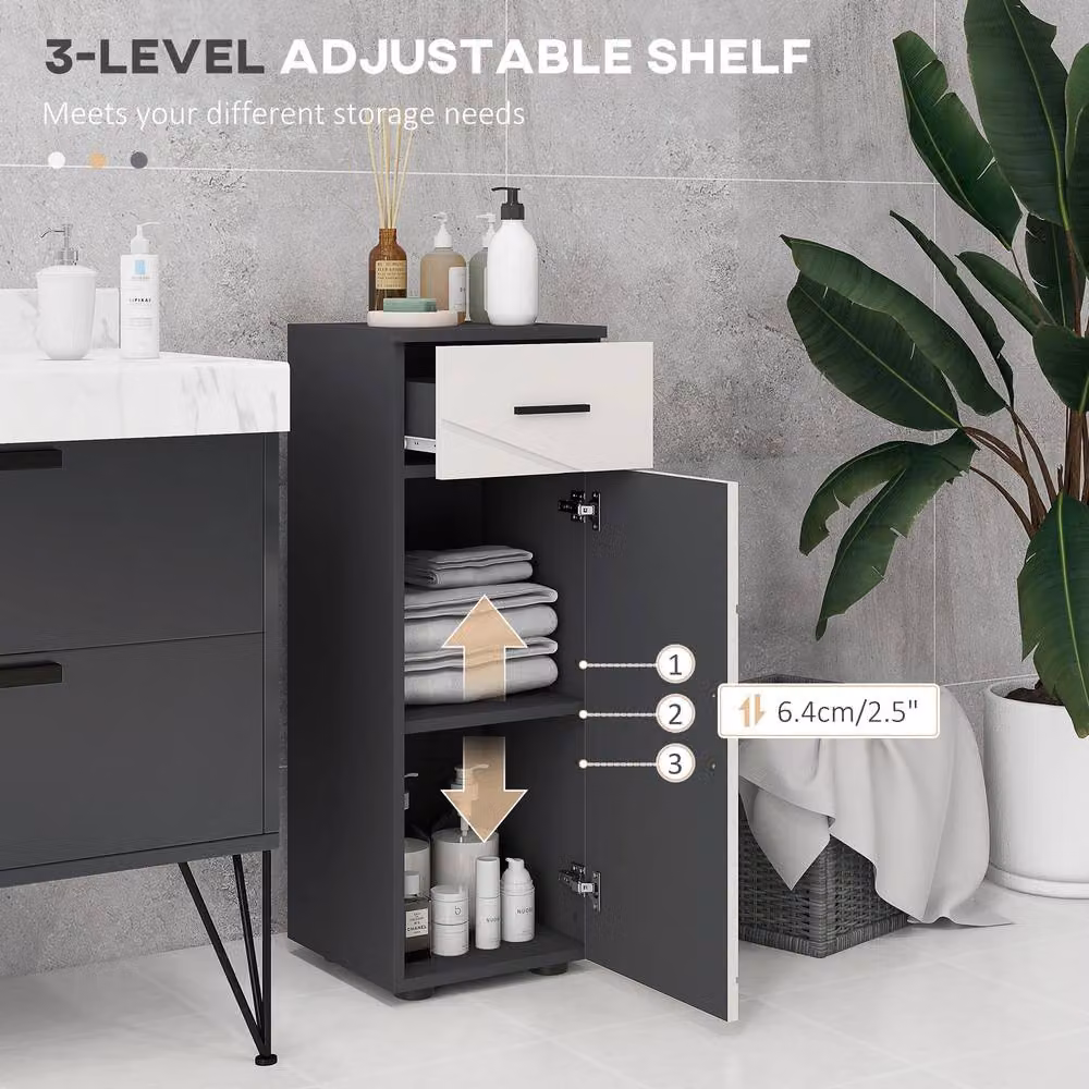 STILVORA Grey Modern Bathroom Storage Cabinet with Drawer, Cupboard and Internal Shelves – 4
