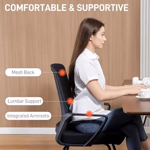 HOMCOM Black Mesh and Fabric Desk Chair with Armrests for Home or Office – 5
