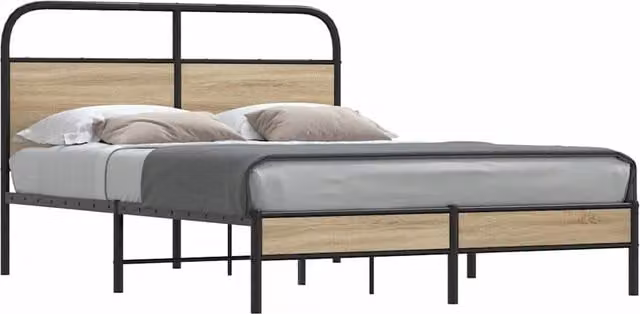 Berkfield Home Small Double Bed Frame in Smoked Oak and Brown, W/D/H: 120 x 200 cm