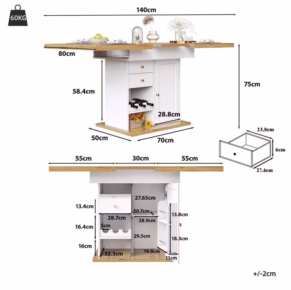 STILVORA Extendable Rectangular Dining Table with Storage and Snack Racks in White – 2