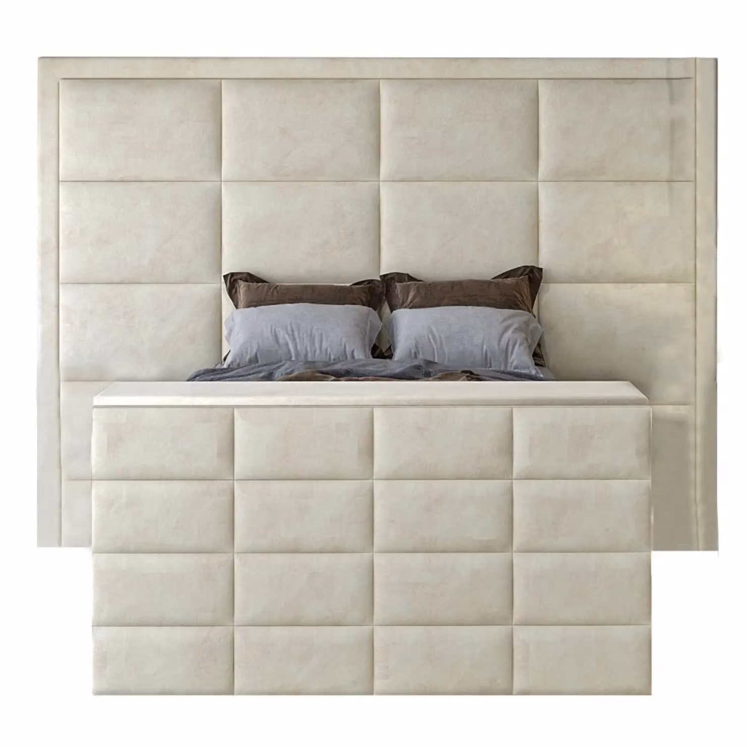 HOB Furniture Block Upholstered TV Bed Frame in Cream French Velvet, Super King Size (200 x 200 cm) – 4