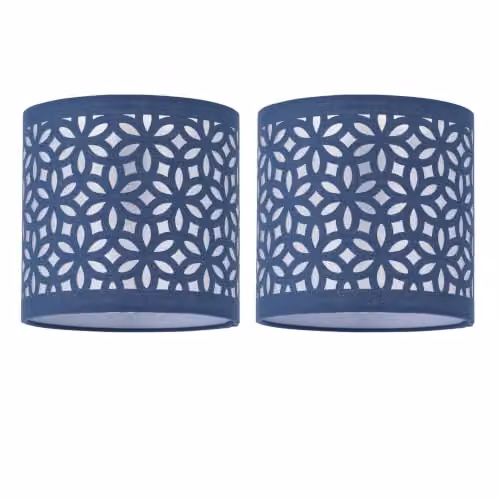 First Choice Lighting Set of 2 Blue Fabric Cylinder Table Lamp Shades, Diameter: 15.5 cm – 5