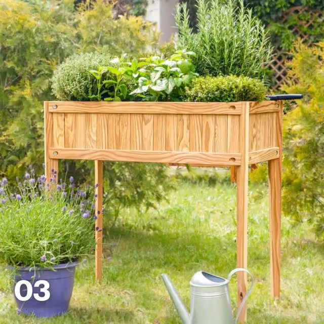 Jagram Garden Buildings Wooden Raised Bed Planter in Brown, W: 40 cm, D: 80 cm, H: 83 cm