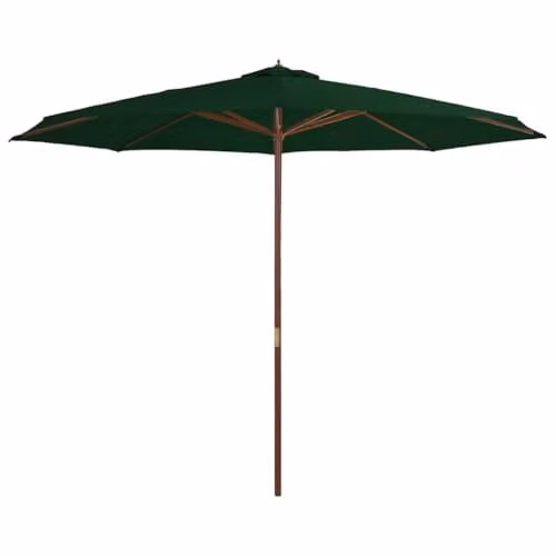 vidaXL Garden Parasol with Wooden Pole and Polyester Canopy, Green, Diameter: 350 cm