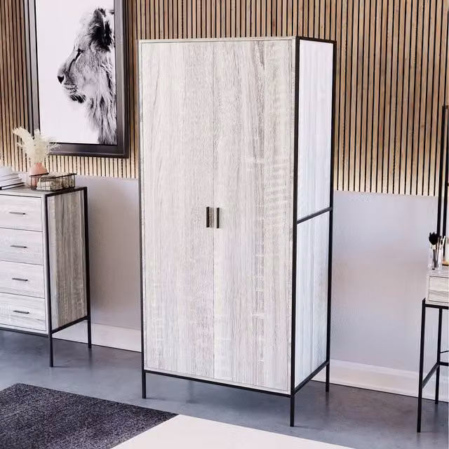 Vida Designs Brooklyn 2 Door Industrial Wardrobe in Grey and Black