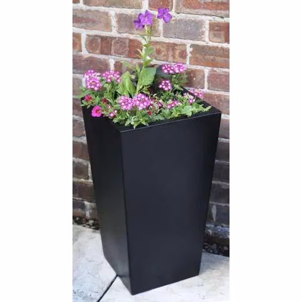 Primrose Tall Flared Square Fibreglass Outdoor Garden Planter, Matt Black, Height: 120 cm – 3