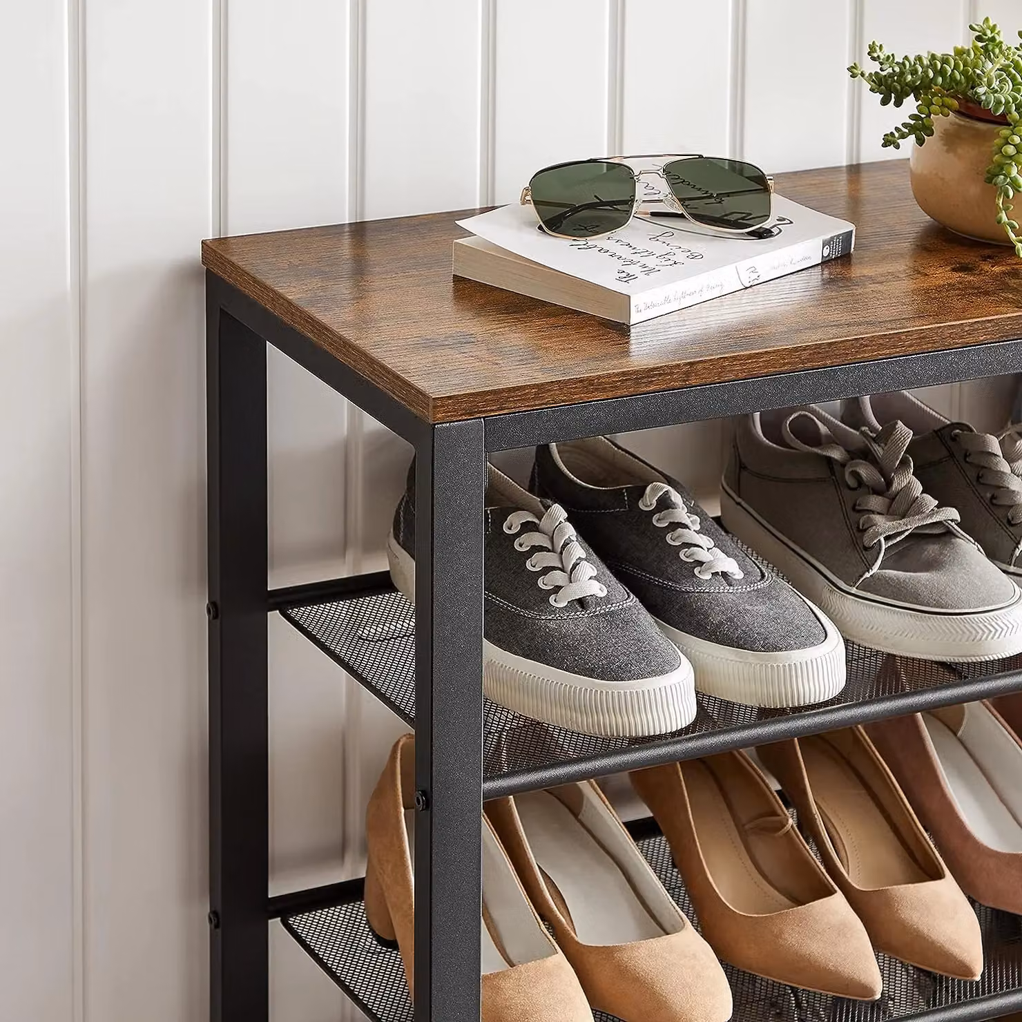 VASAGLE Industrial Shoe Rack Organizer in Brown – 4