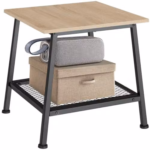 tectake Industrial Design Side Table with Wood-look Top and Steel Frame, W/D/H: 45.5 x 45.5 x 47 cm, Brown and Black – 1