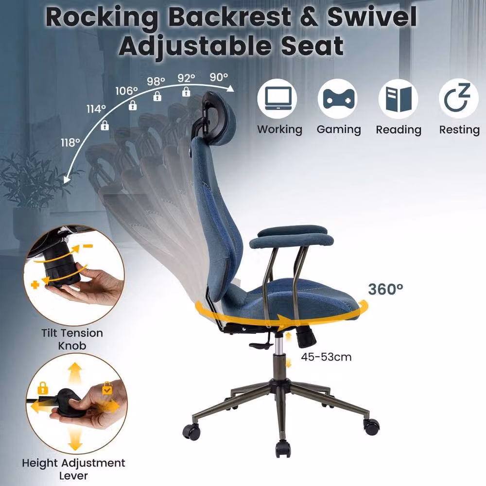 SPETLEK Blue Flax Fabric Computer Task Chair with 2D Headrest – 4