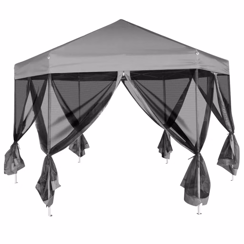 Berkfield Home Hexagonal Pop-Up Marquee with 6 Sidewalls, Grey, W: 3.6 m, D: 3.1 m – 2