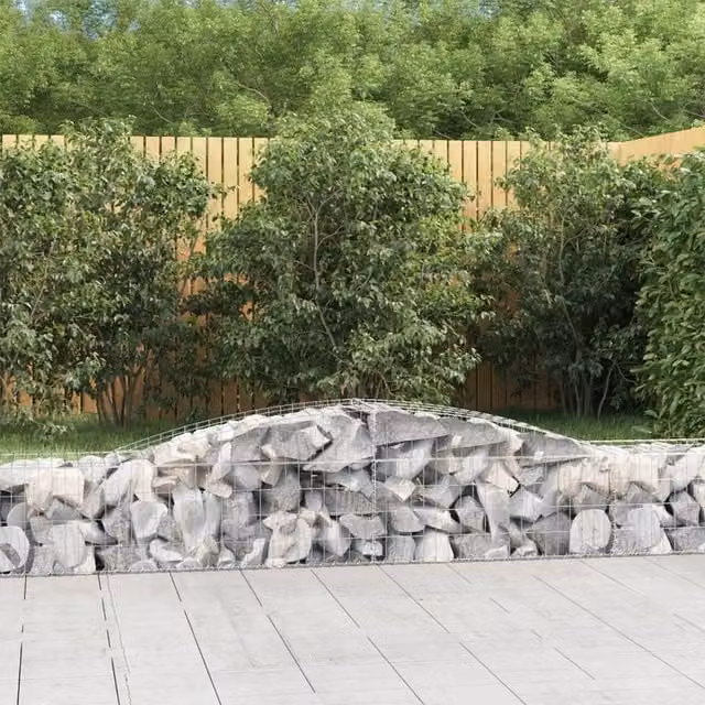 Berkfield Home Arched Gabion Baskets, 8 Piece Set, Silver Galvanised Steel, W: 400 cm, D: 50 cm, H: 40-60 cm – 1
