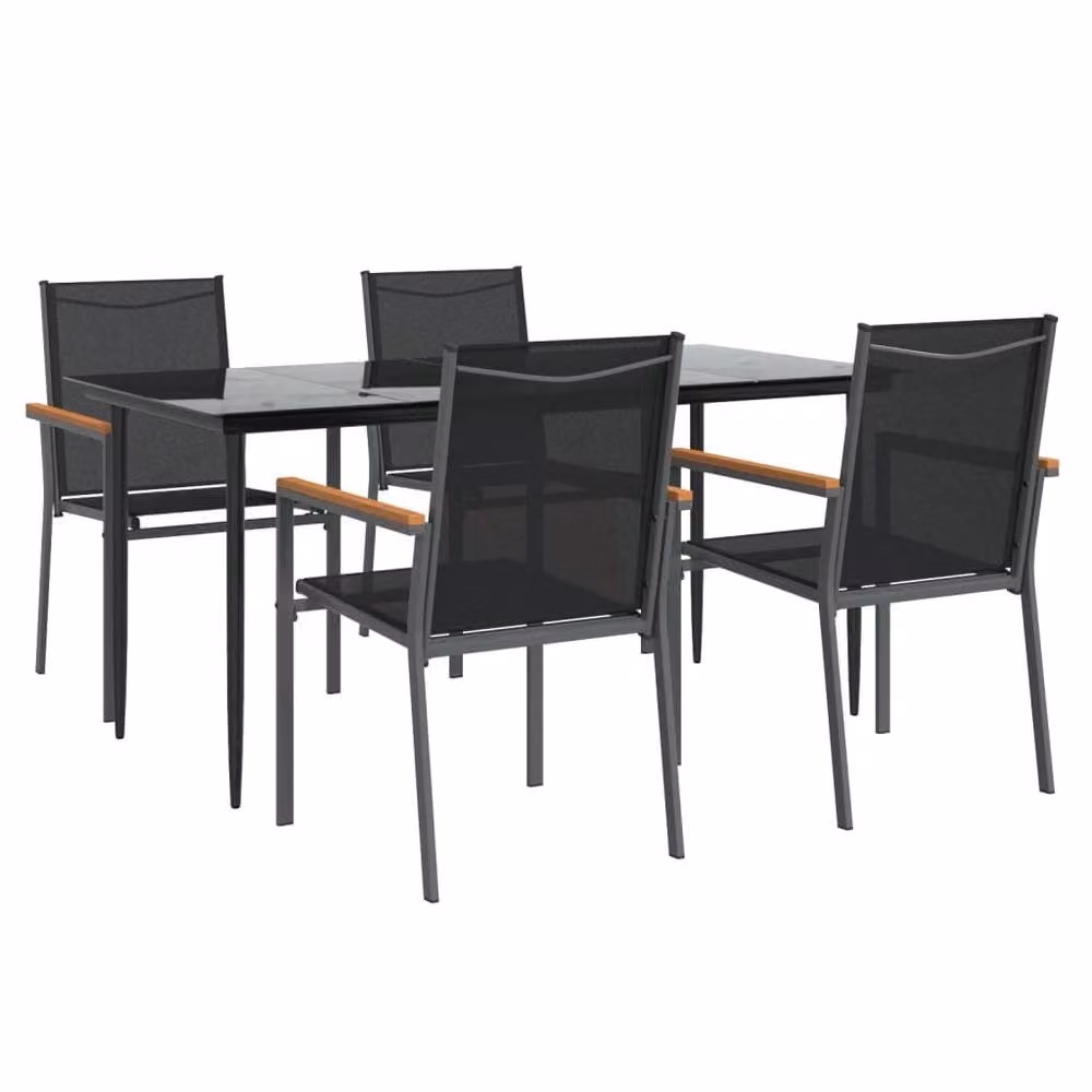 Berkfield Home 5 Piece Modern Garden Dining Set in Black Steel and Textilene – 3