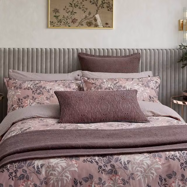 Bedeck of Belfast Katara Kingsize Reversible Cotton Percale Duvet Cover and Pillowcase Set, Pink/Grey, W: 180 cm x D: 200 cm