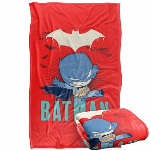Warner Bros. DC Super Friends Batman Leaping Silky Touch Super Soft Fleece Throw Blanket for Children, Multicolour, W: 91.44 cm x L: 147 cm