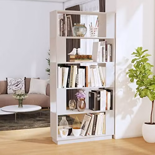 vidaXL White Solid Wood Pine Book Cabinet and Room Divider W/D/H: 80 x 25 x 163.5 cm – 2