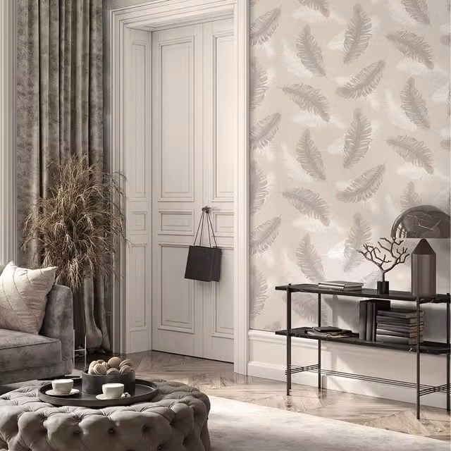 Belgravia Decor Feather Modern Matt Wall Art in Beige