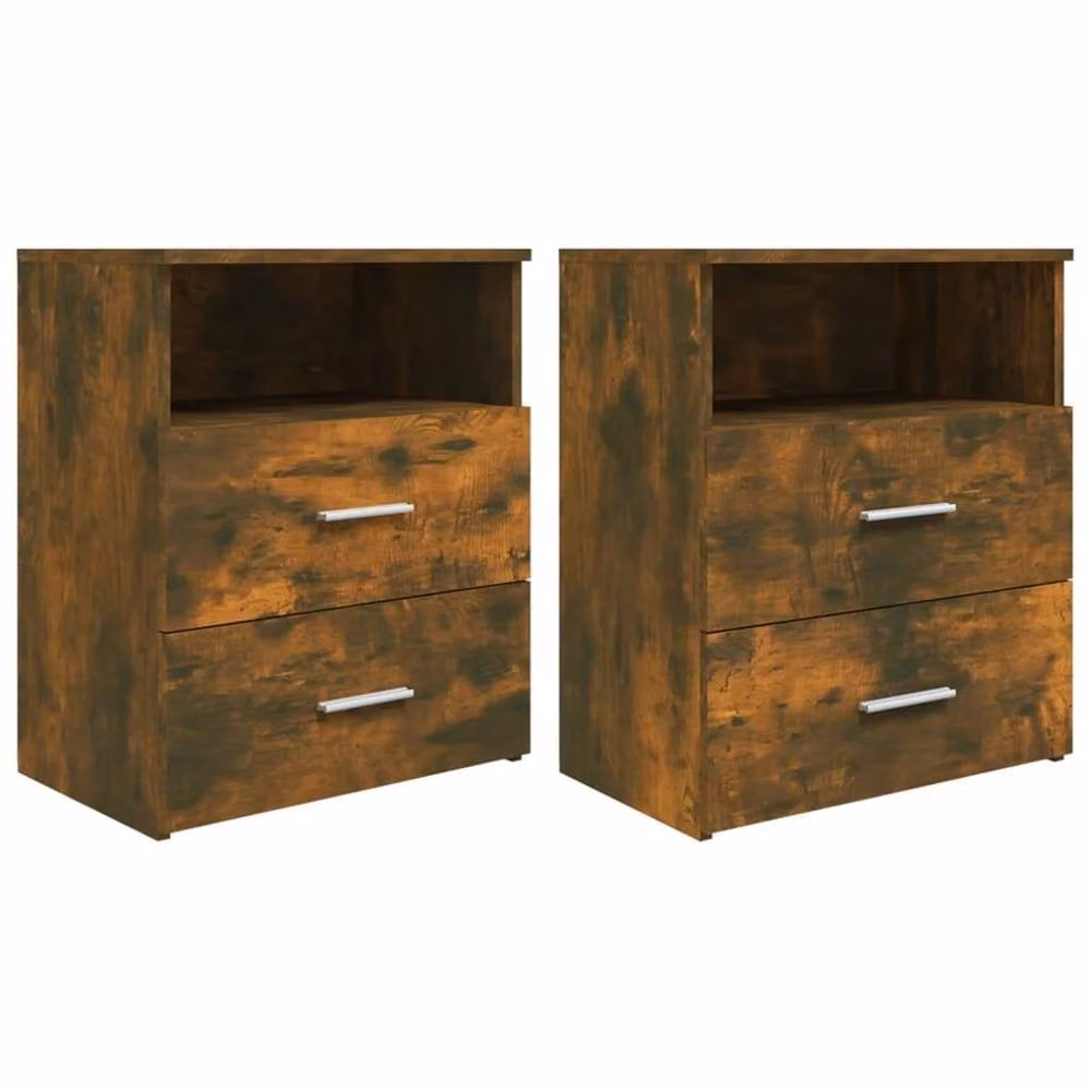 Berkfield Home Modern Bed Cabinets, 2 Piece Set in Smoked Oak Brown, W/D/H: 50 x 32 x 60 cm – 2