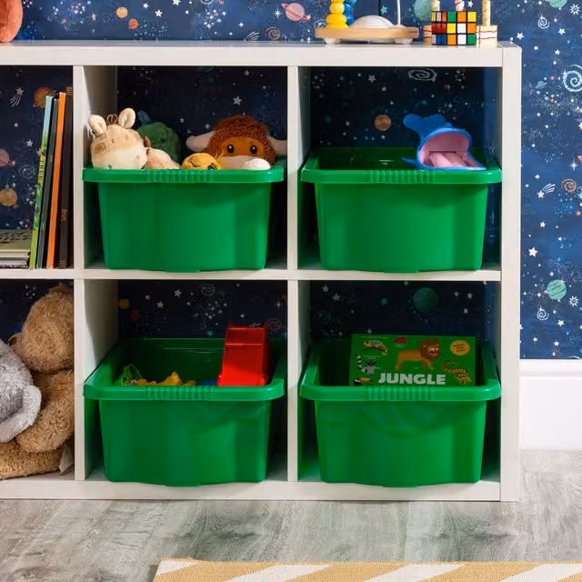 Wham Set of 4 Stack and Store Plastic Boxes, Green, 16l