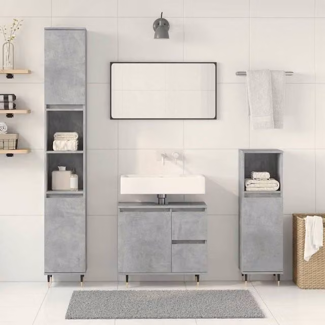 Berkfield Home Modern 3 Piece Bathroom Furniture Set in Matt Concrete Grey