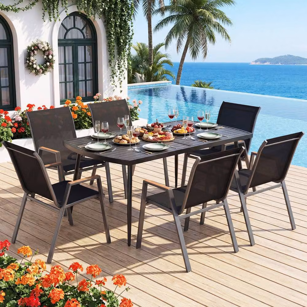 Gymax Black Rectangular Outdoor Bistro Dining Table with Umbrella Hole and Extendable Feature – 5