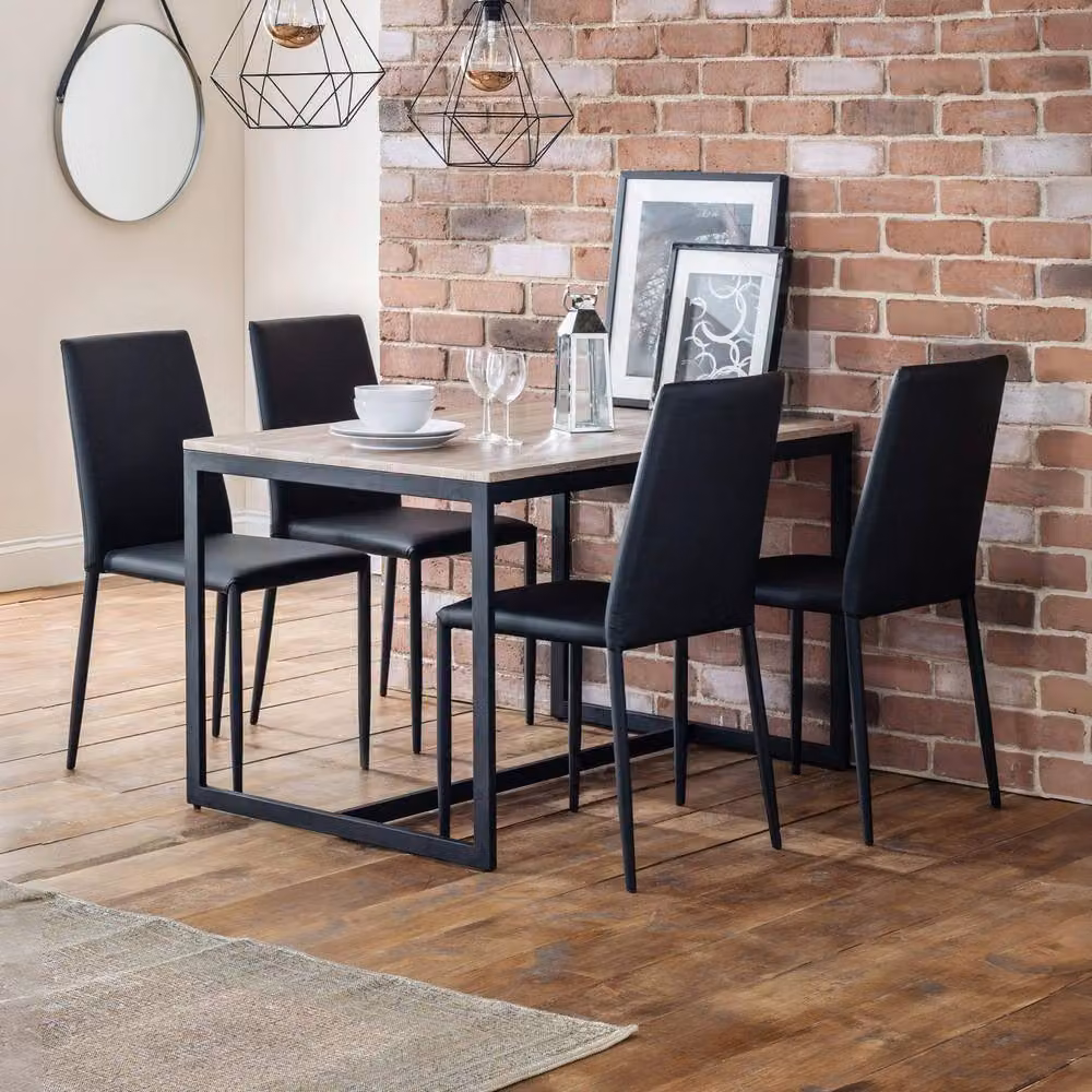 Cheshire Oakridge Set of 4 Modern Black Synthetic Leather Upholstered Dining Chairs with Oak and Metal Frames – 4