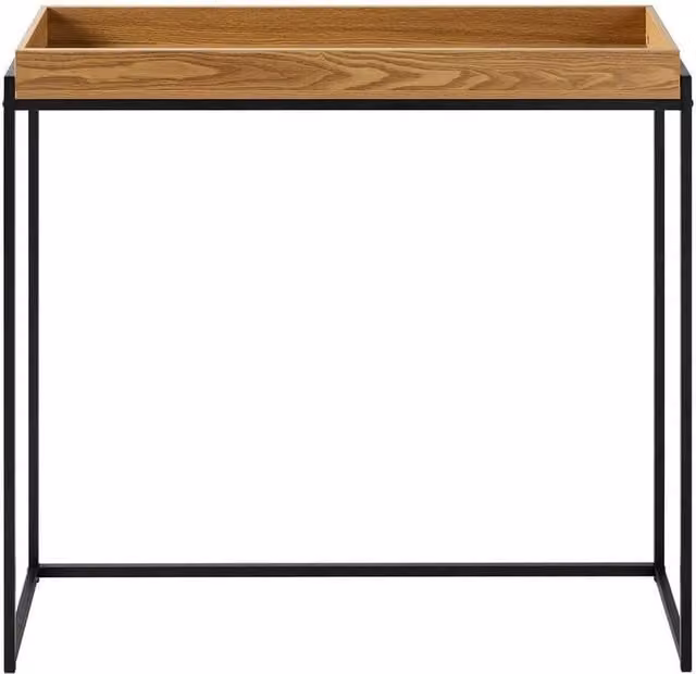 CALICOSY Industrial Console Table with Black Metal Legs and Wood Top in Light Brown, W: 100 cm, D: 30 cm, H: 90 cm
