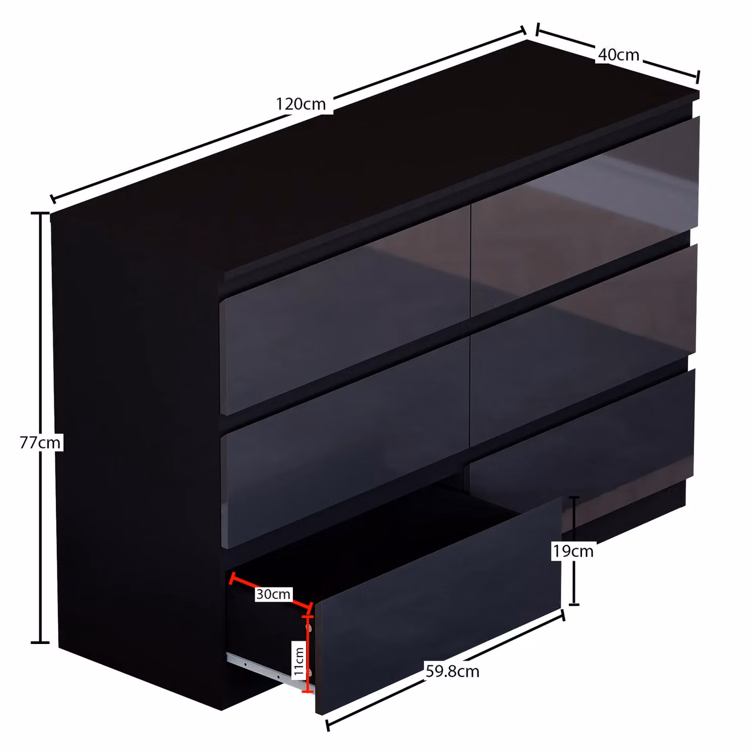Vida Designs Glinton High Gloss 6 Drawer Chest of Drawers in Black – 2