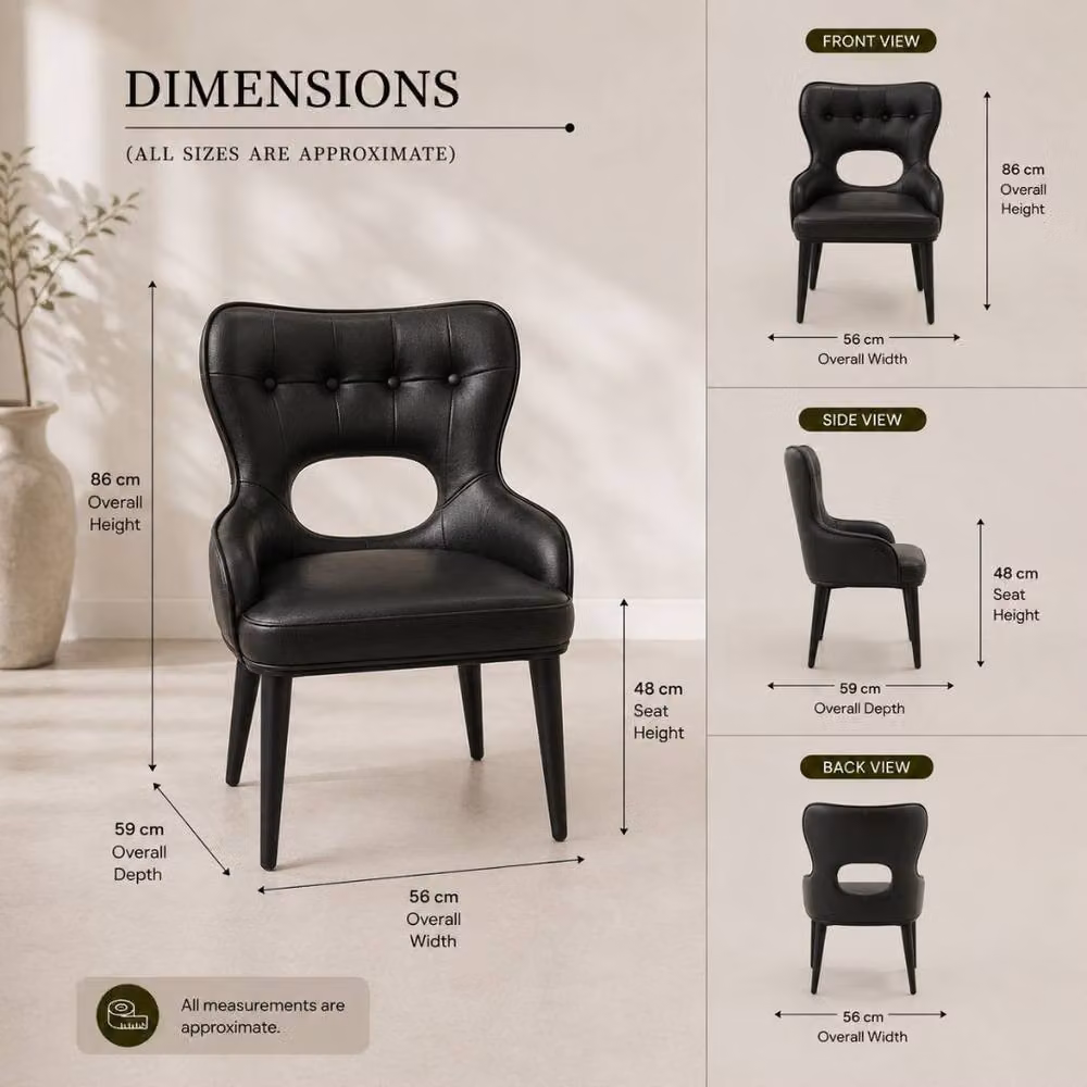 Stratus Interiors Marbella Modern Upholstered PU Leather Dining Chair with Armrests in Black – 2