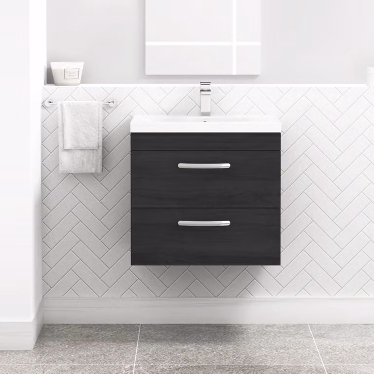 Royal Bathrooms Turin 600mm Wall Hung Vanity Unit in Hale Black with 2 Drawers
