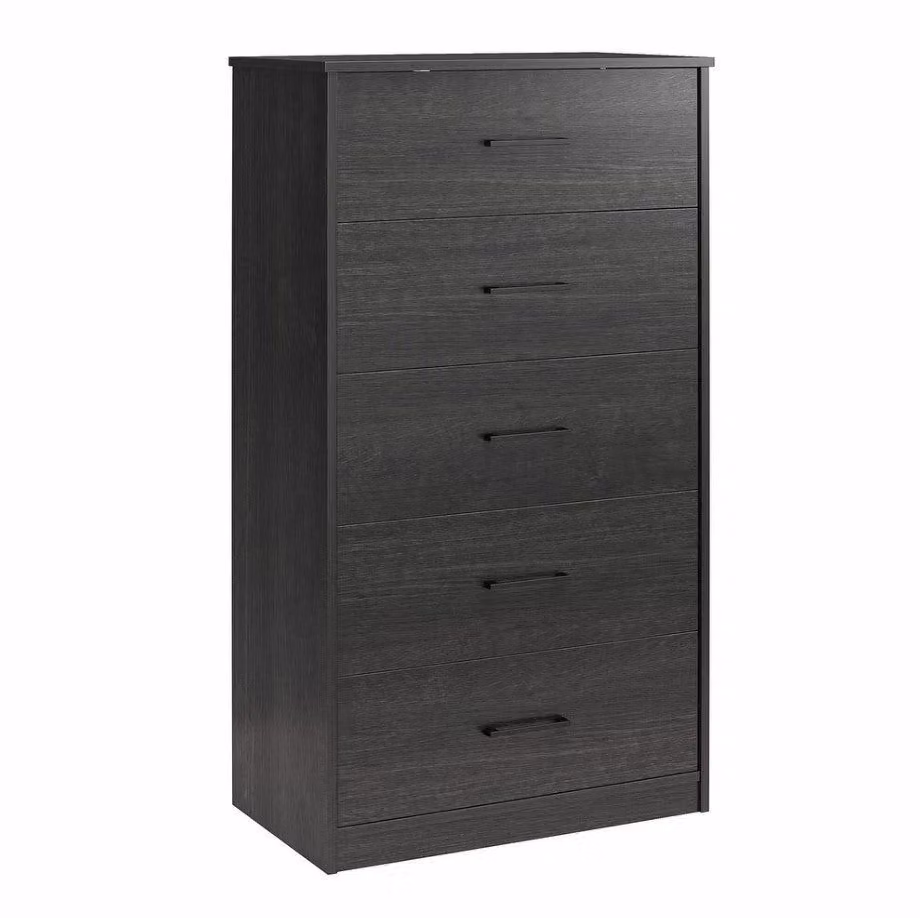 Classic 5 Drawer Chest Dresser in Black Oak Finish for Bedroom Storage