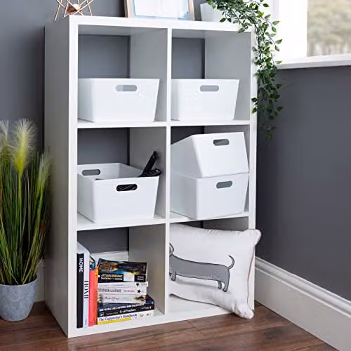 Wham Studio Rectangular Plastic Storage Baskets with Handles, White, 11.5L – 2