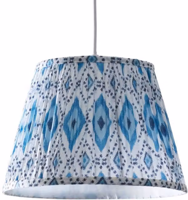 First Choice Lighting Ikat Blue Abstract Fabric Round Easy Fit Pendant Shade or Table Lampshade, Diameter: 30 cm