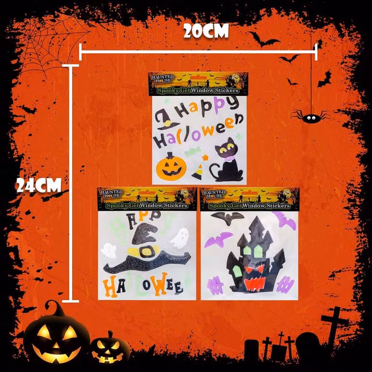 VFM e-Store Halloween Gel Window Stickers, Multicolour, 3 Pack