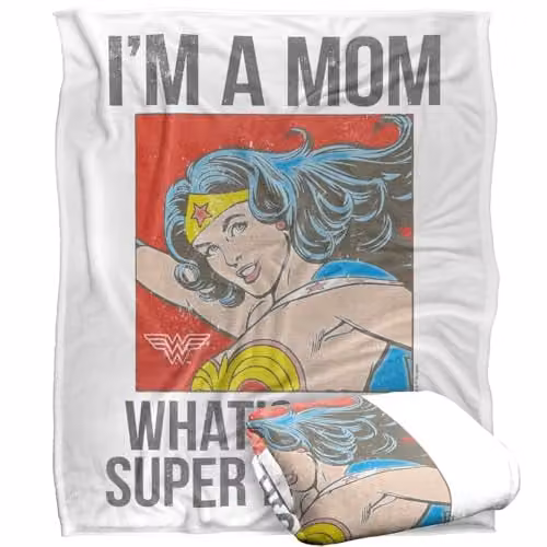 LOGOVISION Wonder Woman I'm A Mom Comic Super Soft Silky Touch Fleece Throw Blanket, Multicolour, W: 127 cm, H: 152.4 cm