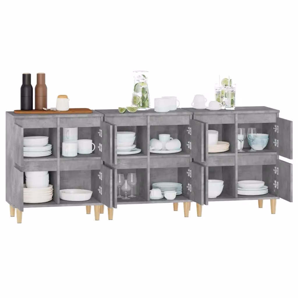 Berkfield Home Set of 3 Sideboards in Concrete Grey, W/D/H: 60 x 35 x 70 cm – 2