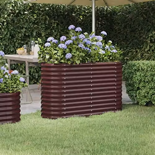 vidaXL Brown Galvanised Steel Garden Raised Bed W: 114 cm, D: 40 cm, H: 68 cm – 2